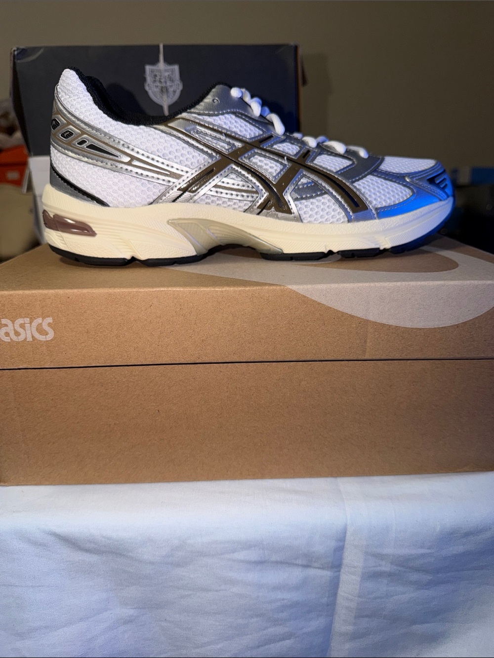Asics White Athletic Running Shoe with Metallic Brown Accents - Picture 6 of 7
